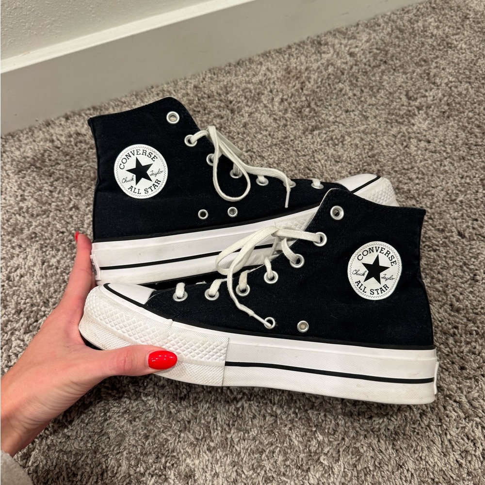 Black platform Converse high tops sneakers women’s size 9